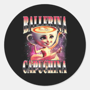 Grappige Cappuccina Ballerina Cappuccino Danskoffi Ronde Sticker