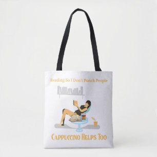 Grappige cappuccino en boeken tote bag