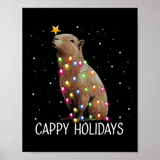 Grappige Cappy Vakantie Kute Capypara Kerst Licht Poster (Voorkant)