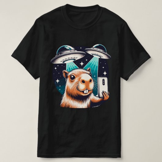 Grappige Capybara, Capybara Selfie met UFO's T-shirt (Design voorkant)