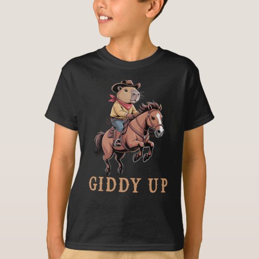 Grappige Capybara Cowboy Rijden Paard Giddy Up T-shirt (Voorkant)