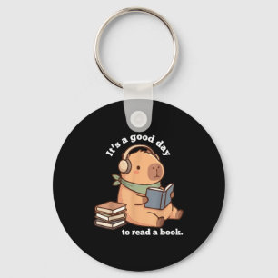 Grappige capybara die een boek leest schattig leze sleutelhanger