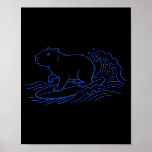 Grappige capybara die op grote golven surft oceaan poster (Voorkant)