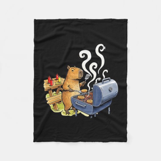 Grappige Capybara Grilling Achtertuin Barbecue voo Fleece Deken (Voorkant)
