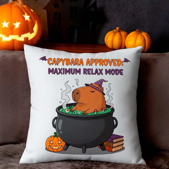 Grappige Capybara Halloween Witch Wizard Cauldron Kussen (Creator heeft geüpload)