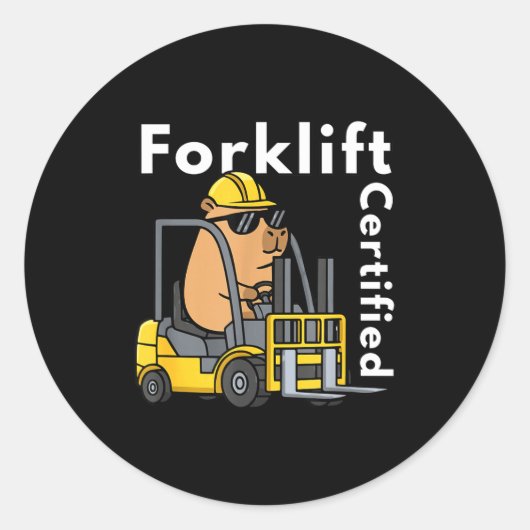 Grappige capybara heftruck gecertificeerde operato ronde sticker (Voorkant)