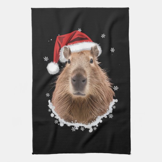 Grappige capybara kerst theedoek (Verticaal)
