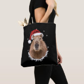 Grappige capybara kerst tote bag (Dichtbij)