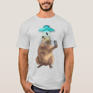 Grappige capybara maakt selfie met buitenaardse UF T-shirt