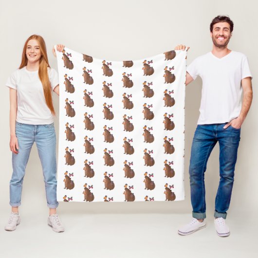 Grappige Capybara met Vlinder – Knagend Cute Dier Fleece Deken (In situ)
