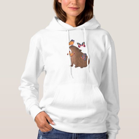Grappige Capybara met Vlinder – Knagend Dier is Cu Hoodie (Voorkant)