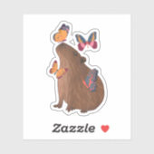Grappige Capybara met Vlinder – Knagend Dier is Cu Sticker (Vel)