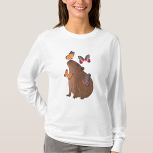 Grappige Capybara met Vlinder – Knagend Dier is Cu T-shirt