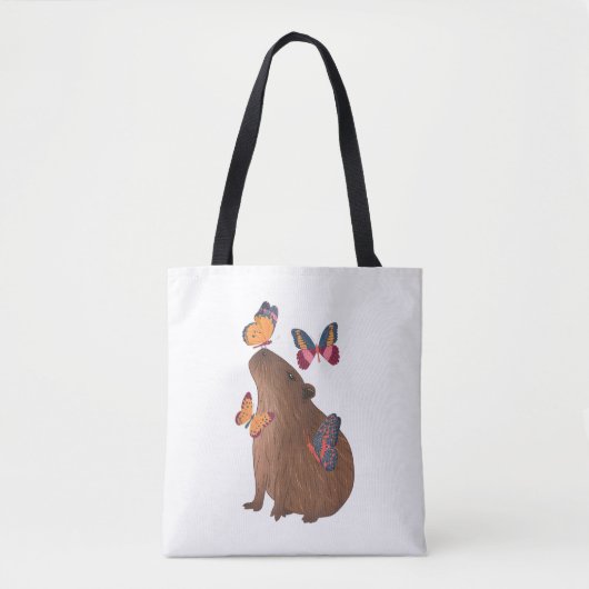 Grappige Capybara met Vlinder – Knagend Dier is Cu Tote Bag (Voorkant)