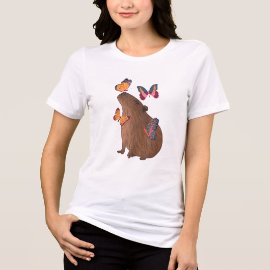 Grappige Capybara met Vlinder – Knagend Dier is Cu Tri-Blend Shirt (Voorkant)