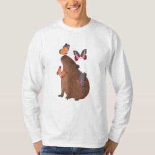 Grappige Capybara met Vlinder – Knagend Zoogdier D T-shirt