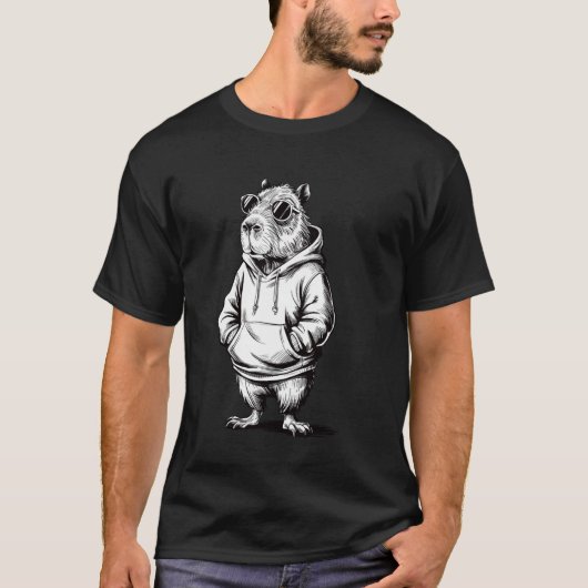 Grappige Capybara Met Witte Zonnebril, Coole Capyb T-shirt (Voorkant)