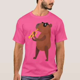 Grappige Capybara met zonnebril op trompet T-shirt