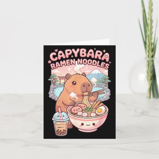 Grappige Capybara Noodle Ramen Kawaii Capybara Eet Kaart (Voorkant)