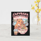 Grappige Capybara Noodle Ramen Kawaii Capybara Eet Kaart (Gele Bloem)