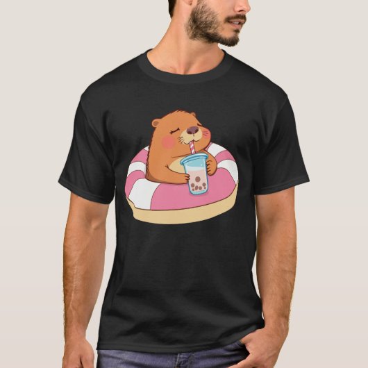 Grappige Capybara op zwembad Float Drink Bubble Te T-shirt (Voorkant)