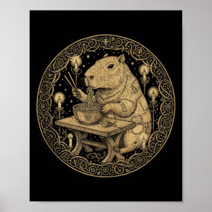 Grappige Capybara Oude Wereld Middeleeuwse Ramen F Poster