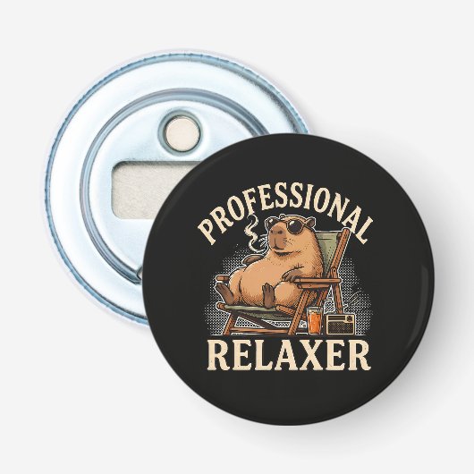 Grappige Capybara Professionele Ontspanner Button Flesopener (Voorkant)