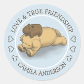 Grappige Capybara Puppy Liefde en Vriendschap Naam Ronde Sticker (Voorkant)