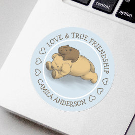 Grappige Capybara Puppy Liefde en Vriendschap Naam Ronde Sticker
