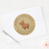 Grappige Capybara rendieren kerst goud Ronde Sticker (Envelop)