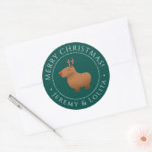 Grappige Capybara rendieren kerst Ronde Sticker (Envelop)