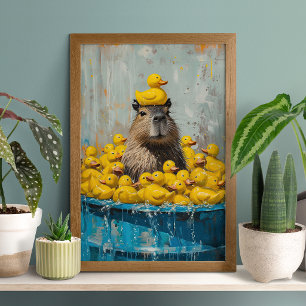 Grappige Capybara Rubber Eend Zwembad Poster
