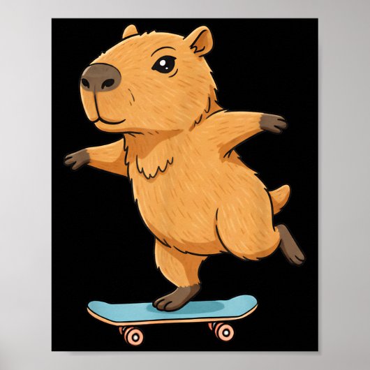 Grappige Capybara Schaatsster Skateboard Ballerina Poster (Voorkant)