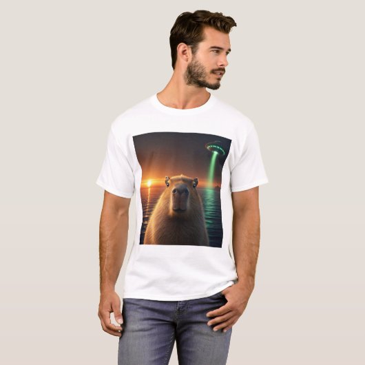Grappige Capybara-selfie met UFO Raar T-shirt (Voorkant volledig)
