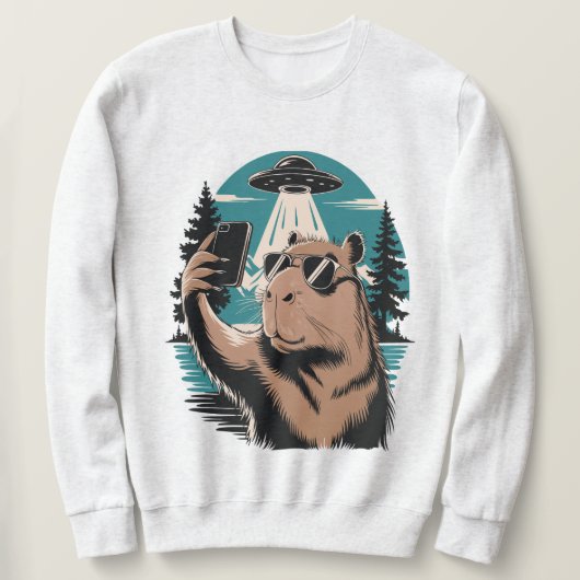 Grappige Capybara Selfie UFO Alien Ontvoering Zwar Trui (Design voorkant)