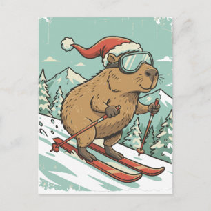 Grappige Capybara Skiën Kerstmis Wintersport Liefd Briefkaart