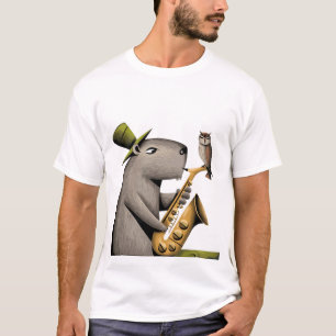 Grappige Capybara speelt saxofoon met uil T-shirt