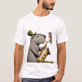 Grappige Capybara speelt saxofoon met uil T-shirt