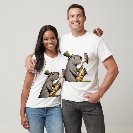 Grappige Capybara speelt saxofoon met uil T-shirt (Unisex)