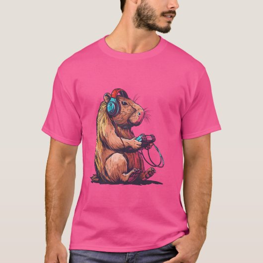 Grappige Capybara spelen van videogames, Capybara T-shirt (Voorkant)