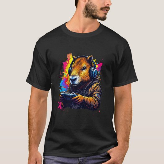 Grappige Capybara T-shirt Gamepad Hoofdtelefoon Vi (Voorkant)