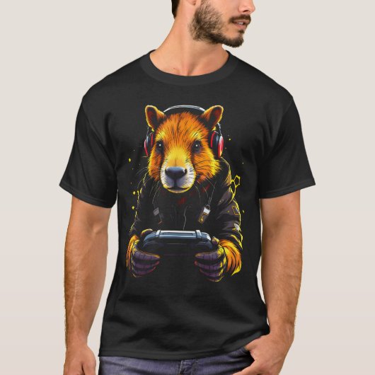 Grappige Capybara T-shirt Gamepad Hoofdtelefoon Vi (Voorkant)