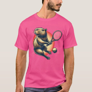 Grappige Capybara Tennis Speler Graphic Retro Tenn T-shirt
