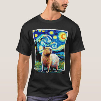 Grappige Capybara Van Gogh Stijl Sterrennacht Lich T-shirt
