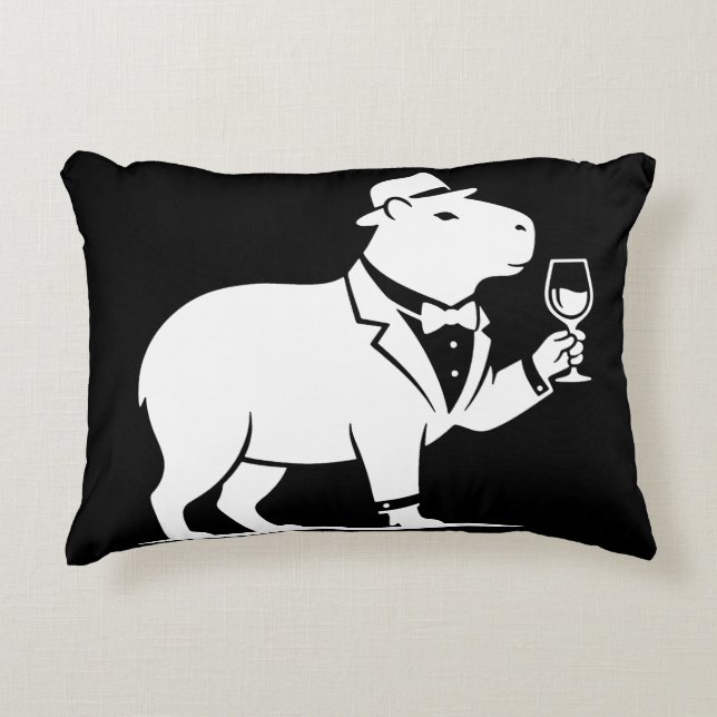 Grappige Capybara Wijn Glas Minimalistische Modern Accent Kussen (Voorkant)