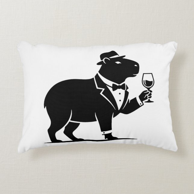 Grappige Capybara Wijn Glas Minimalistische Modern Accent Kussen (Voorkant)
