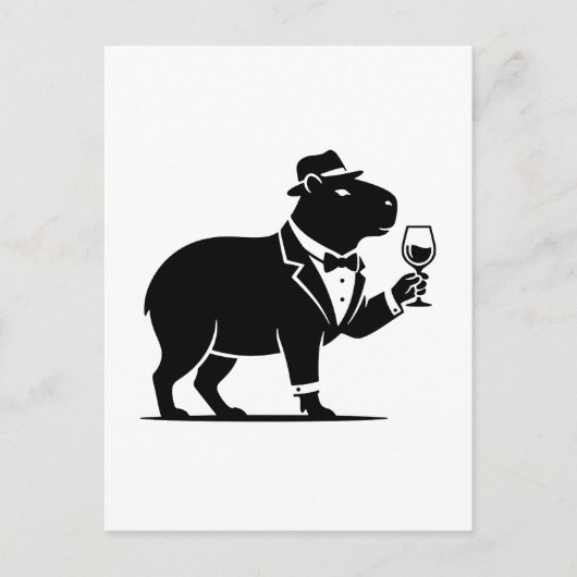 Grappige Capybara Wijn Glas Minimalistische Modern Briefkaart (Voorkant)