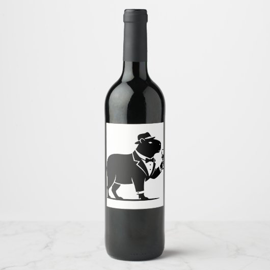 Grappige Capybara Wijn Glas Minimalistische Modern Etiket (Voorkant)