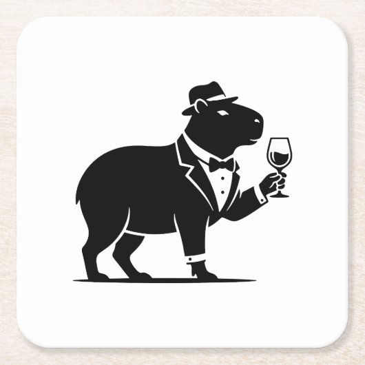Grappige Capybara Wijn Glas Minimalistische Modern Kartonnen Onderzetters (Voorkant)
