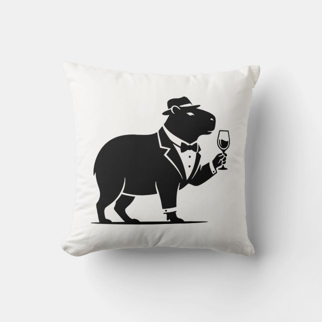 Grappige Capybara Wijn Glas Minimalistische Modern Kussen (Voorkant)